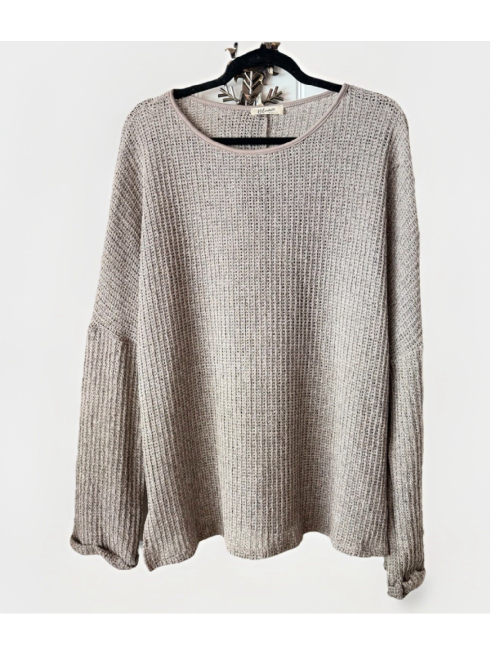 Knit Sweater 1X Gray Waffle Texture Long Sleeve Casual Boho